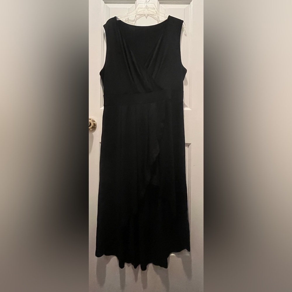 Elegant Black Sleeveless Dress high-low faux wrap